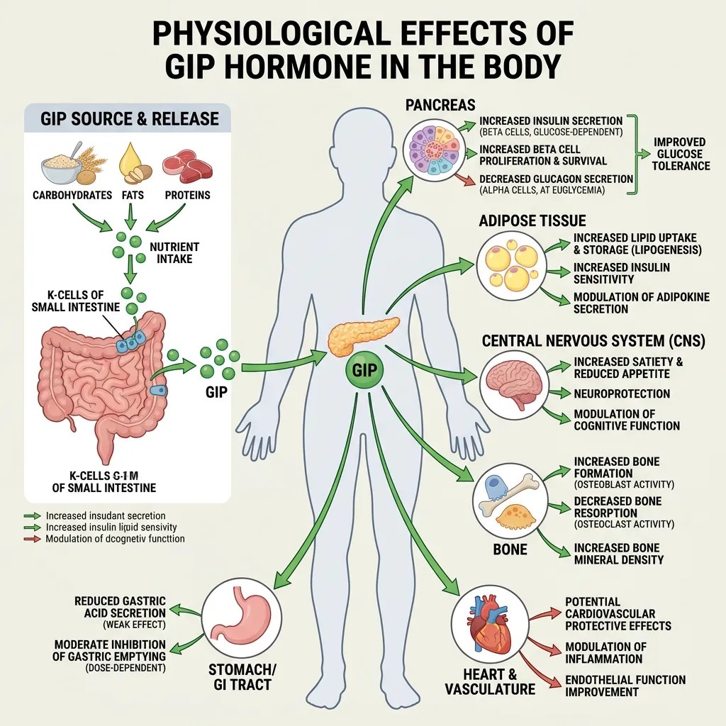 Diagram of the effects GIP has on the body