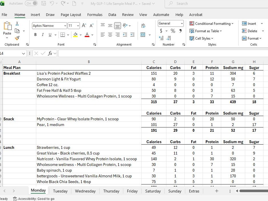My GLP-1 Life 7- Day Meal Plan Picture - links to document 